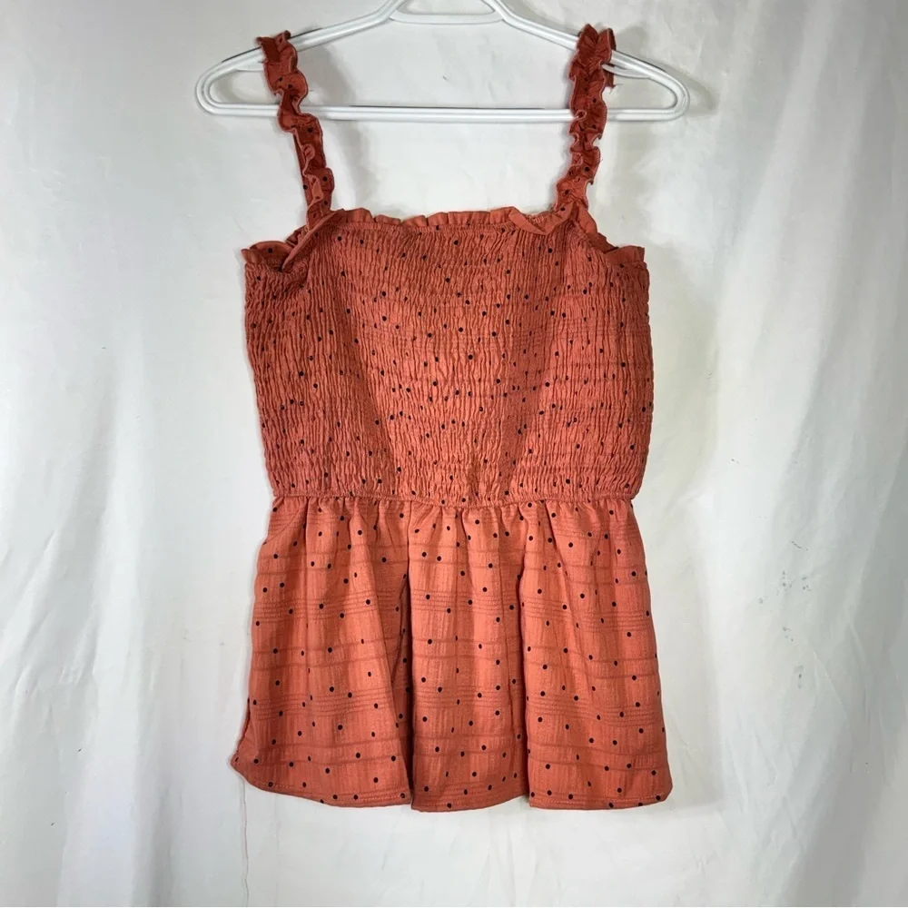 Hayden Girls Terracotta Polka Dot Smocked Textured Top